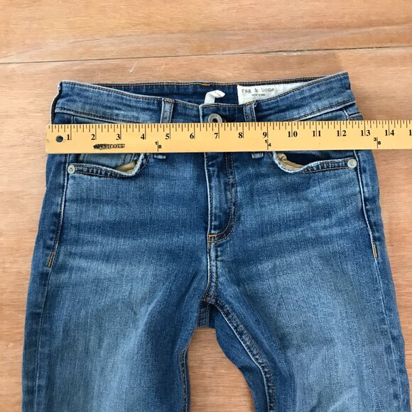 Rag & Bone Cate Mid Rise Ankle skinny Jeans Women size 24 Blue Distress Raw Hem - Picture 9 of 14